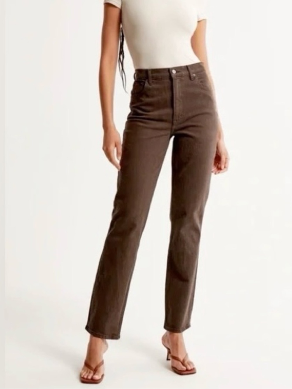 Abercrombie & Fitch High-Rise Straight Leg Jeans — Brown 12L